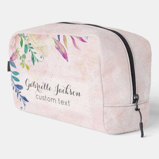 Chique Blush Waterverf Floral Monogram Aangepaste Toilettasje (Rechterhoek)