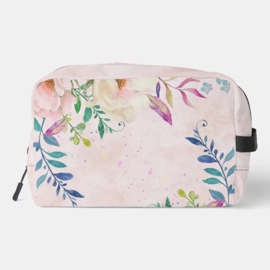 Chique Blush Waterverf Floral Monogram Aangepaste  Toilettasje (Achterkant)