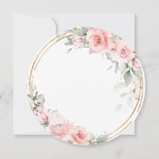 Chique Blush Zacht Roze Bloemen Goud Groen Bruilof Kaart (Achterkant)