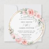 Chique Blush Zacht Roze Bloemen Goud Groen Bruilof Kaart (Voorkant)