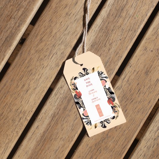 Chique Blush & Zwarte Bloem Bruiloft Save the Date Cadeaulabel