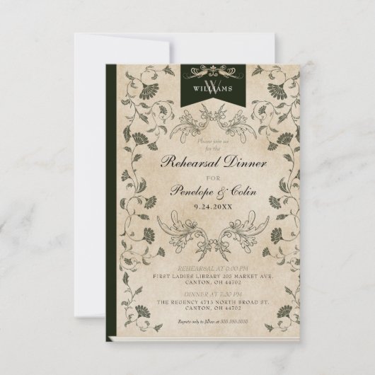 chique boek Hoesje bruiloft repetitie diner Kaart (Voorkant)