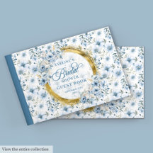 Chique Boheem Blauw Gouden Bloemen Gastboek