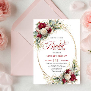 Chique Boheemse Rode Witte Bloemen Gouden Bruiloft Kaart