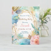 Chique Boho Blauw Goud waterverf Verjaardag Kaart (Staand voorkant)