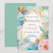 Chique Boho Blauw Goud waterverf Verjaardag Kaart (Voorkant / Achterkant)