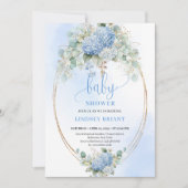 Chique Boho Blauwe Hydrangea Baby Shower Uitnodigi Kaart (Voorkant)