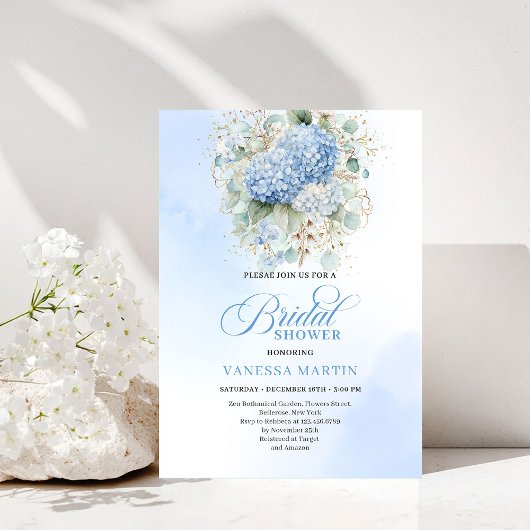 Chique Boho Blauwe Hydrangea Bruidsuitnodiging Kaart
