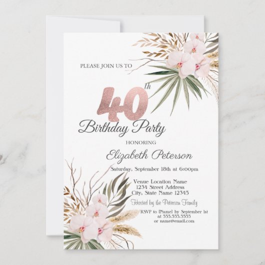 Chique Boho Bloemen 40e Verjaardag Kaart (Voorkant)