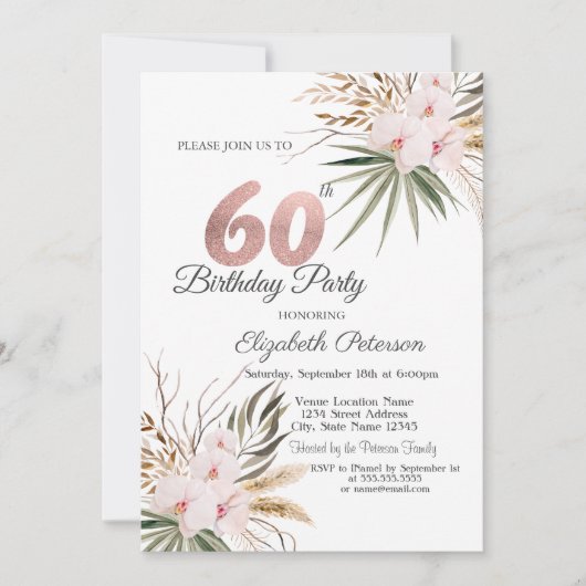 Chique Boho Bloemen 60e Verjaardag Kaart (Voorkant)