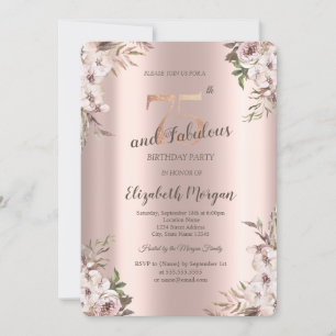 Chique Boho Bloemen Roze Goud 75ste Verjaardag Kaart