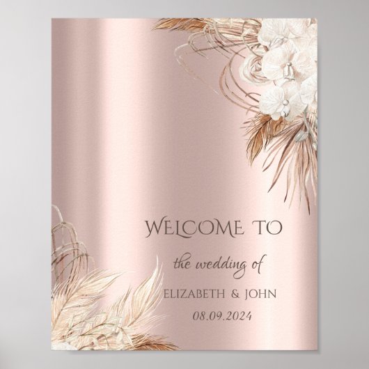 Chique Boho Bloemen Roze Goud Poster (Voorkant)