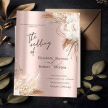 Chique Boho Bloemen Roze Gouden Trouw Uitnodiging