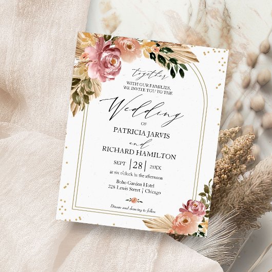 Chique Boho Bloemige Huwelijksuitnodigingen met ee Flyer