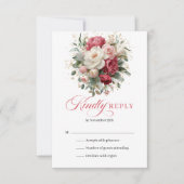 Chique Boho Bloemige Rood Witte RSVP Kaart (Voorkant)