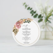 Chique Boho Bloemrijke Cirkel Trouwmenu Kaart (Staand voorkant)