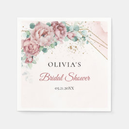 Chique boho blos rode pioenrozen eucalyptus bruids servet