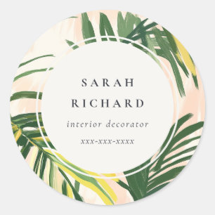 Chique Boho Blush Groene Tropische Palmbladeren St Ronde Sticker