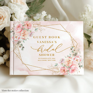 Chique Boho Blush Roze Gouden Glitter Bruiloft Fee Gastenboek