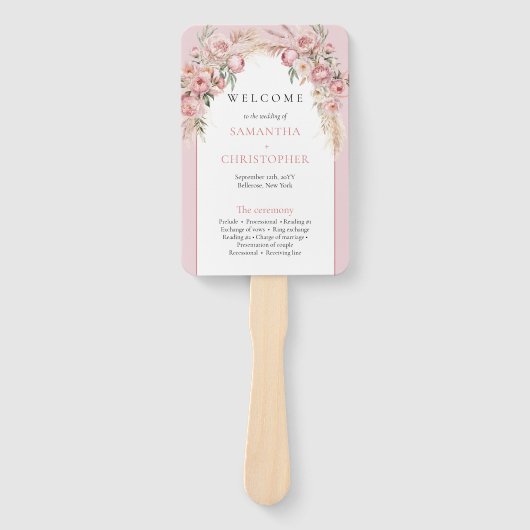 Chique Boho boogblush pioenrozen pampas grass prog Handwaaier (Voorkant)