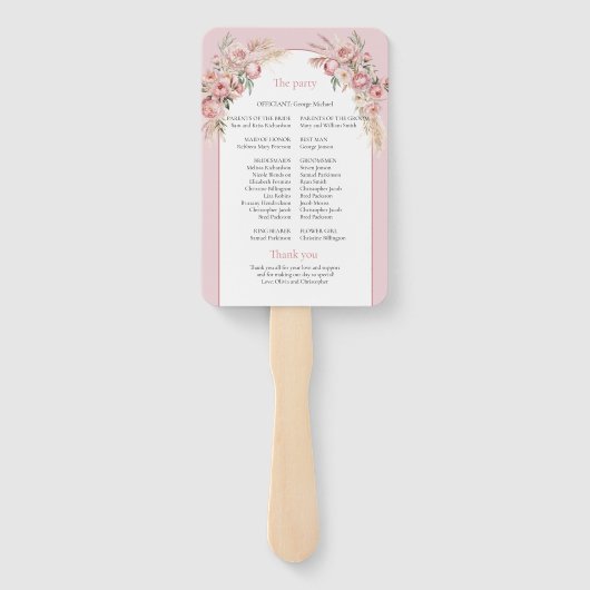 Chique Boho boogblush pioenrozen pampas grass prog Handwaaier (Achterkant)