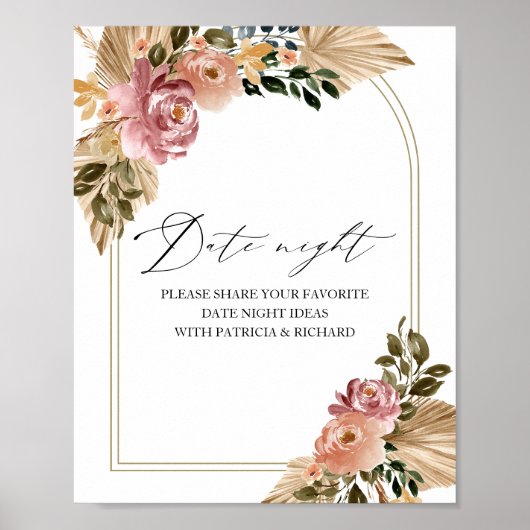 Chique Boho Bruidsdouche Date Night Pot Bord Poster (Voorkant)