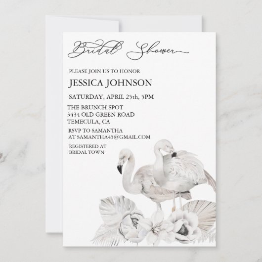 Chique Boho Bruidsfeest Witte Flamingo Tropisch Kaart (Voorkant)