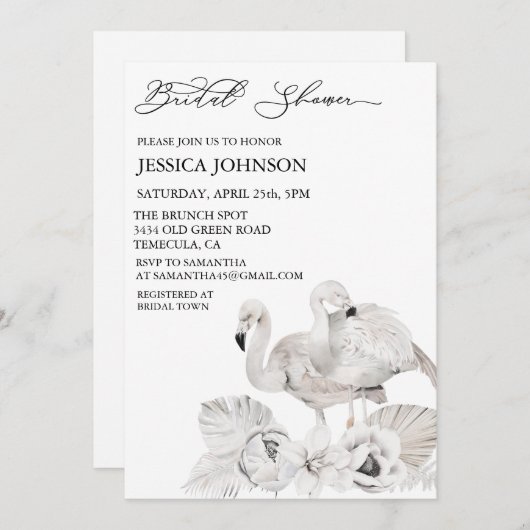 Chique Boho Bruidsfeest Witte Flamingo Tropisch Kaart (Voorkant / Achterkant)
