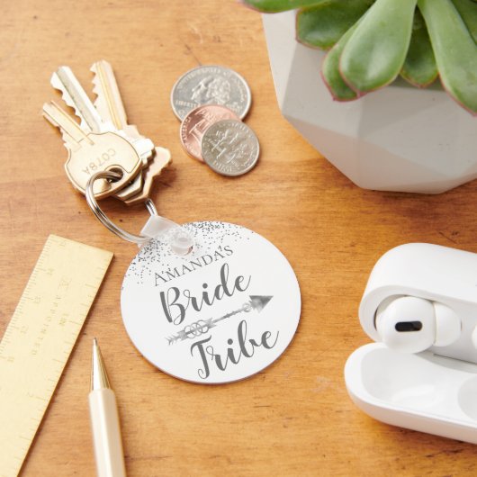 Chique Boho Bruidsstam Glitterige Gepersonaliseerd Sleutelhanger (Bureau)