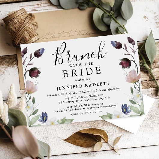 Chique Boho Bruiloft Wilde Bloemen Bruids Brunch Kaart