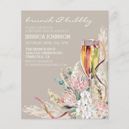 Chique Boho Champagne Brunch Bruisend Verjaardagsf (Voorkant)