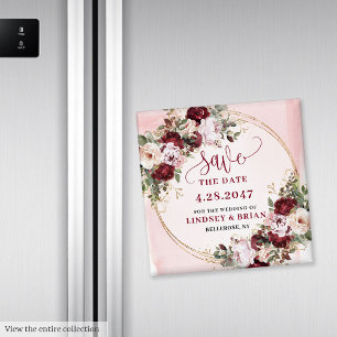 Chique Boho Diep Rode Blush Gouden Bloem Save the Magneet