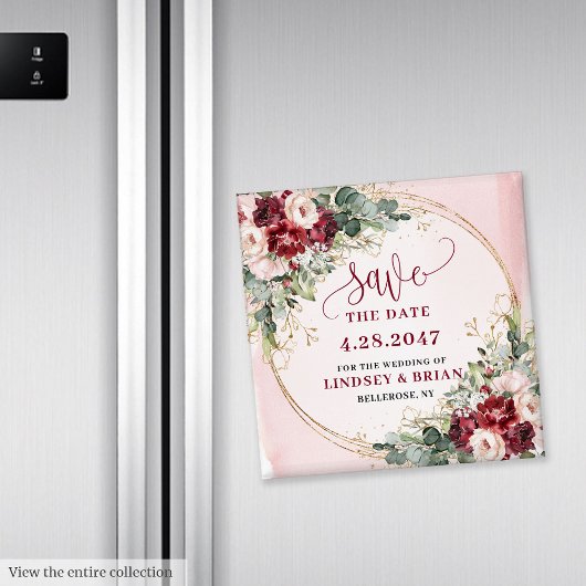 Chique Boho Dieprode Blush Gouden 'Save the Date' Magneet