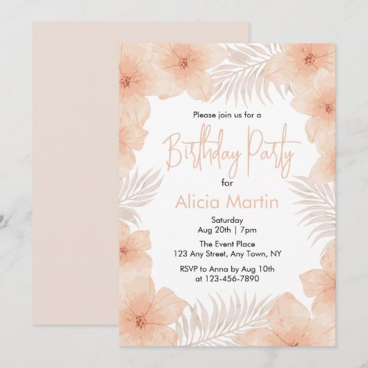 Chique Boho Dusty Blush Bloem Palm Leaf Verjaardag Kaart (Voorkant / Achterkant)