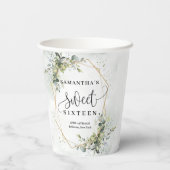 Chique boho eucalyptus groen goud 16e verjaardag papieren bekers (Achterkant)