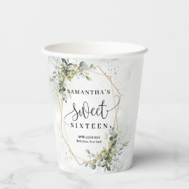 Chique boho eucalyptus groen goud 16e verjaardag papieren bekers