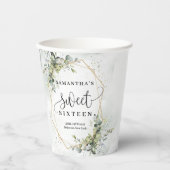 Chique boho eucalyptus groen goud 16e verjaardag papieren bekers (Voorkant)