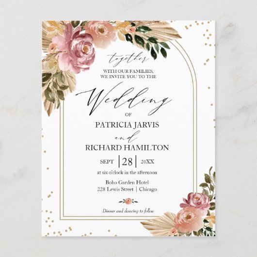 Chique Boho Floral Budget Bruiloft Uitnodigingen Flyer (Voorkant)