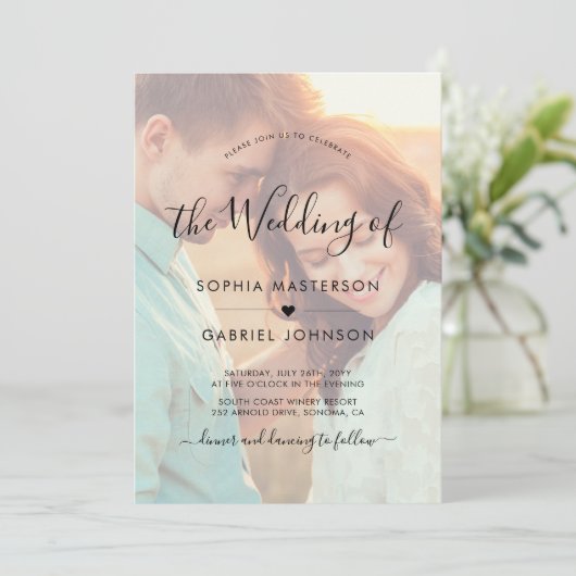 Chique Boho kalligrafie script foto overlay bruilo Kaart (Staand voorkant)