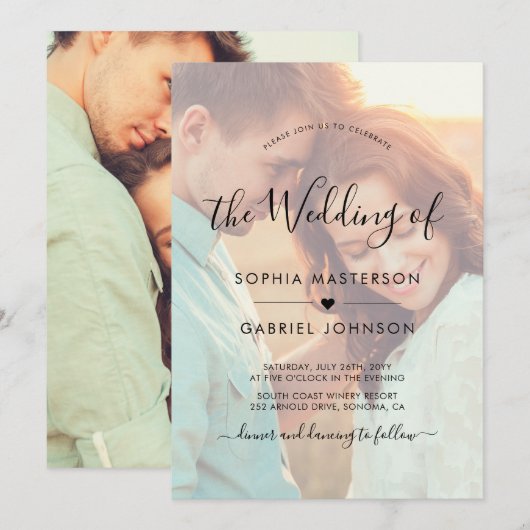 Chique Boho kalligrafie script foto overlay bruilo Kaart (Voorkant / Achterkant)