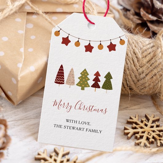 Chique Boho Kerstboom Moderne vakantie Cadeaulabel