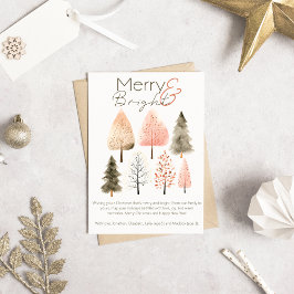 Chique Boho Kerstmis Pastel Getekende Bomen Foto Feestdagenkaart