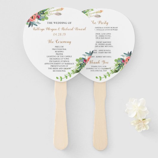 Chique Boho Land Bloemen Trouwprogramma Hand Fan Handwaaier (Voorkant en achterkant)