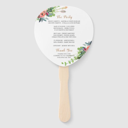 Chique Boho Land Bloemen Trouwprogramma Hand Fan Handwaaier (Achterkant)