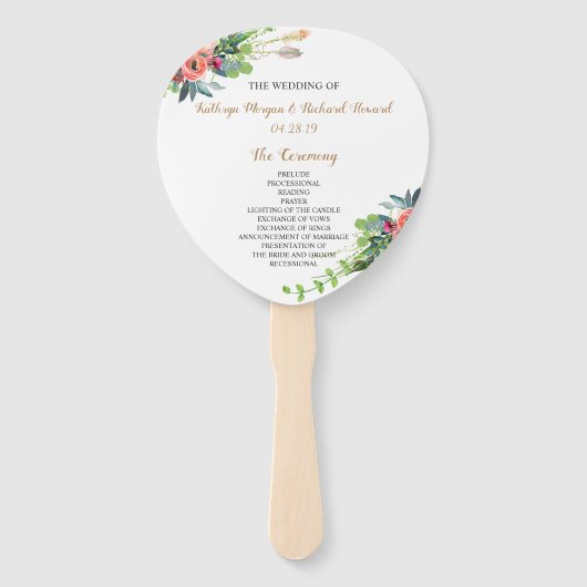 Chique Boho Land Bloemen Trouwprogramma Hand Fan Handwaaier (Voorkant)