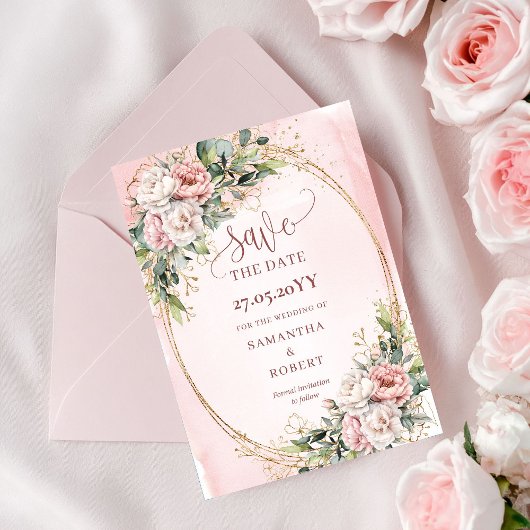 Chique Boho Licht Roze Bloemige Save The Date