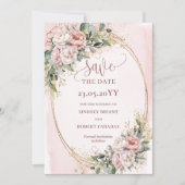 Chique Boho Licht Roze Bloemige Save The Date (Voorkant)