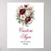 Chique Boho Marsala Bloemen Groene Custom Tekstbor Poster (Voorkant)