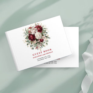 Chique Boho Marsala Bloemen Groene Gastenboek