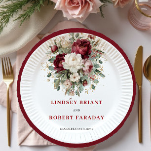 Chique Boho Marsala Bloemenkranzen Goud Bestek Papieren Bordje